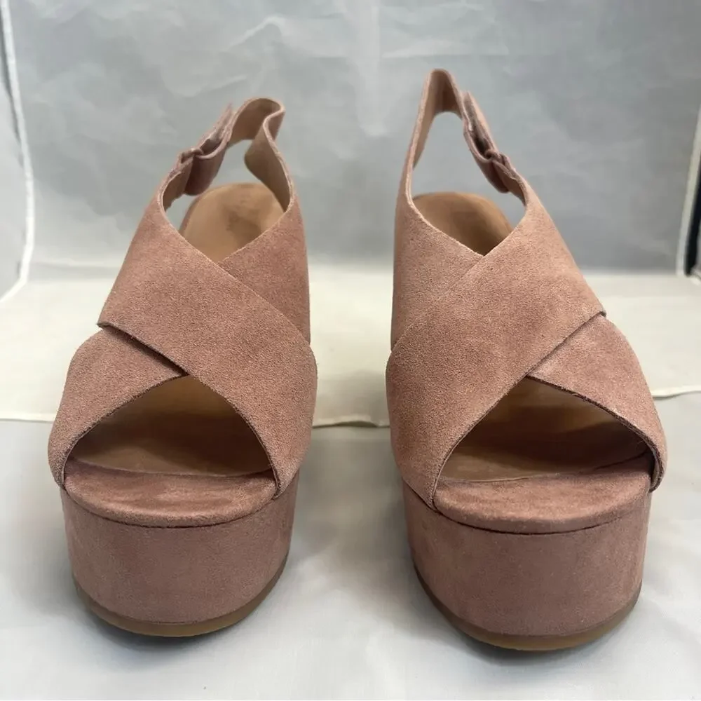 Caslon Kenley Wedge Sandal Open Toe Cross Strap Platform Dusty Pink Suede
